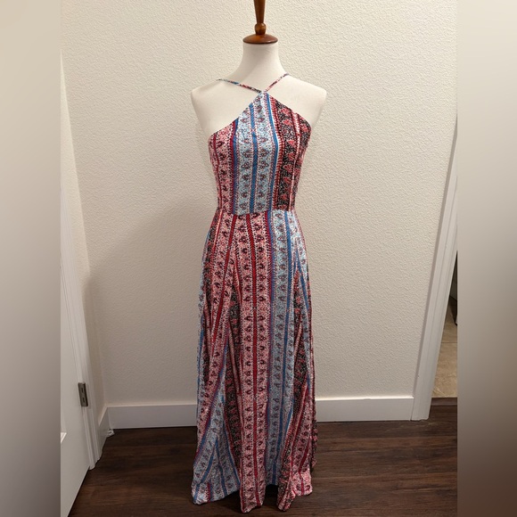 1. State Dresses & Skirts - 1. State Strapless Red and Blue Patterned Dress